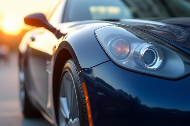 Shiny car exterior reflecting sunlight.