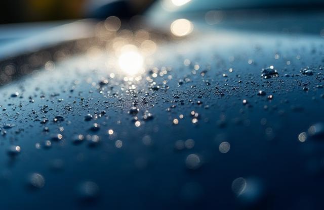 Close-up of car paint showing reflection and protection layer.