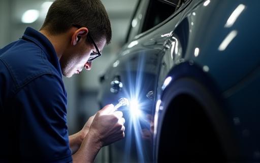 Detailer assessing a car's condition.