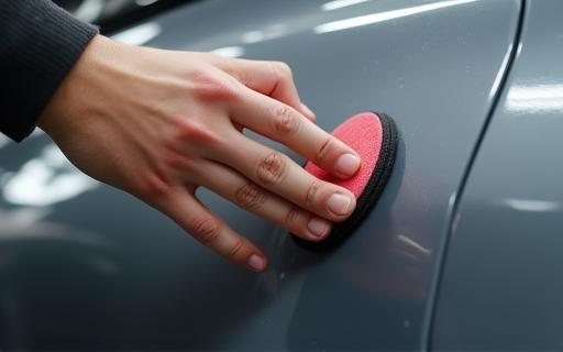 Applying protective coating to car paint.
