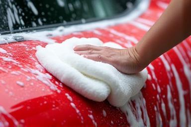 Exterior car wash in progress.
